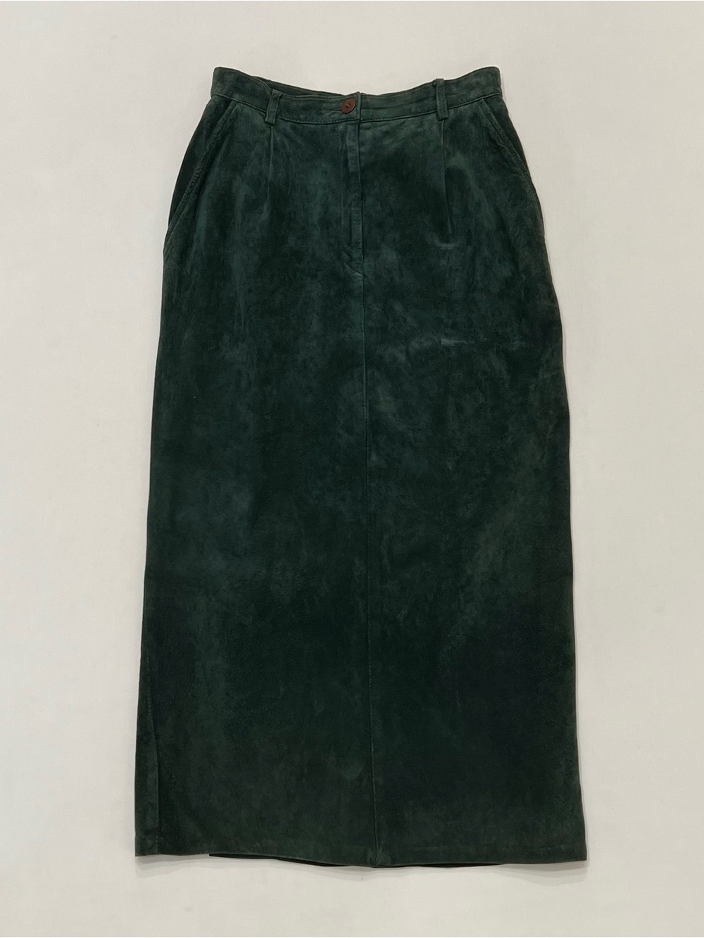 Vintage 90s Talbots Dark Green Suede Leather Maxi Pencil Skirt sz 10 26” Waist